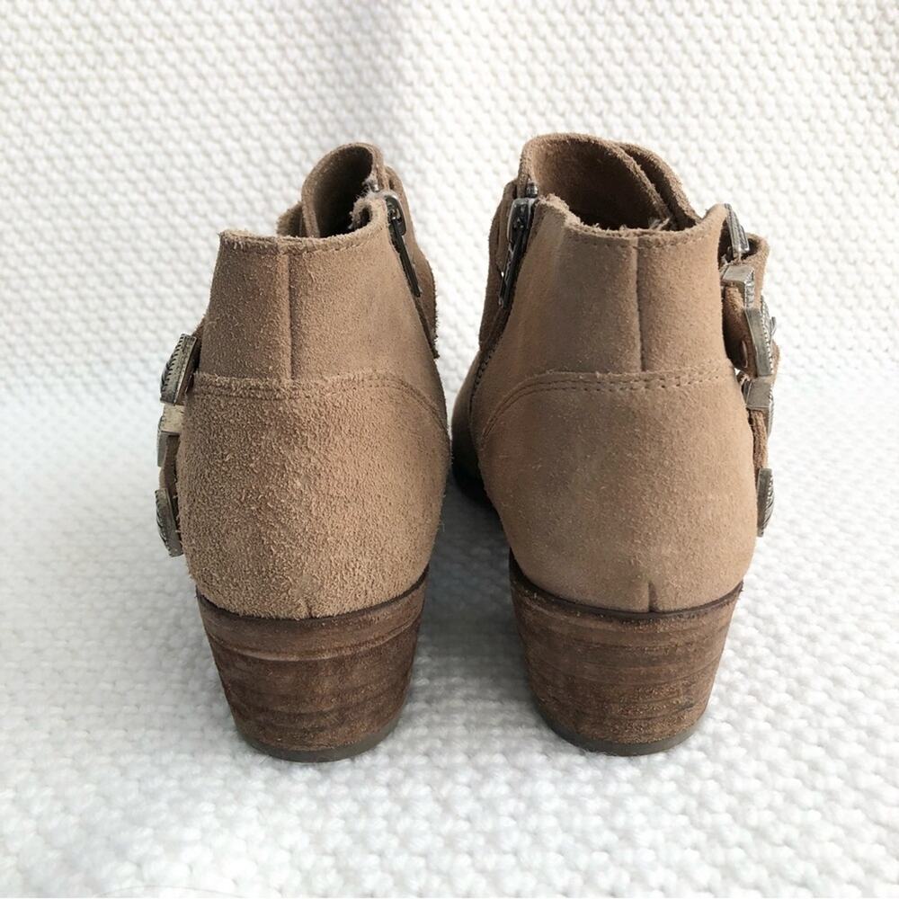 Frye Beige Taupe Suede Ray Western Shootie Ankle Boot Double Silver Buckles 7 - Picture 6 of 11